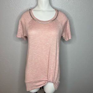 Juicy Couture Pink Short Sleeve Top with Gem Studded Collar. Size Small